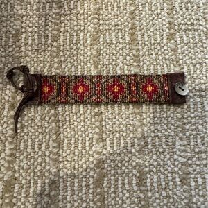 Chan Luu Beaded Leather Bracelet with Red and Brown Accents